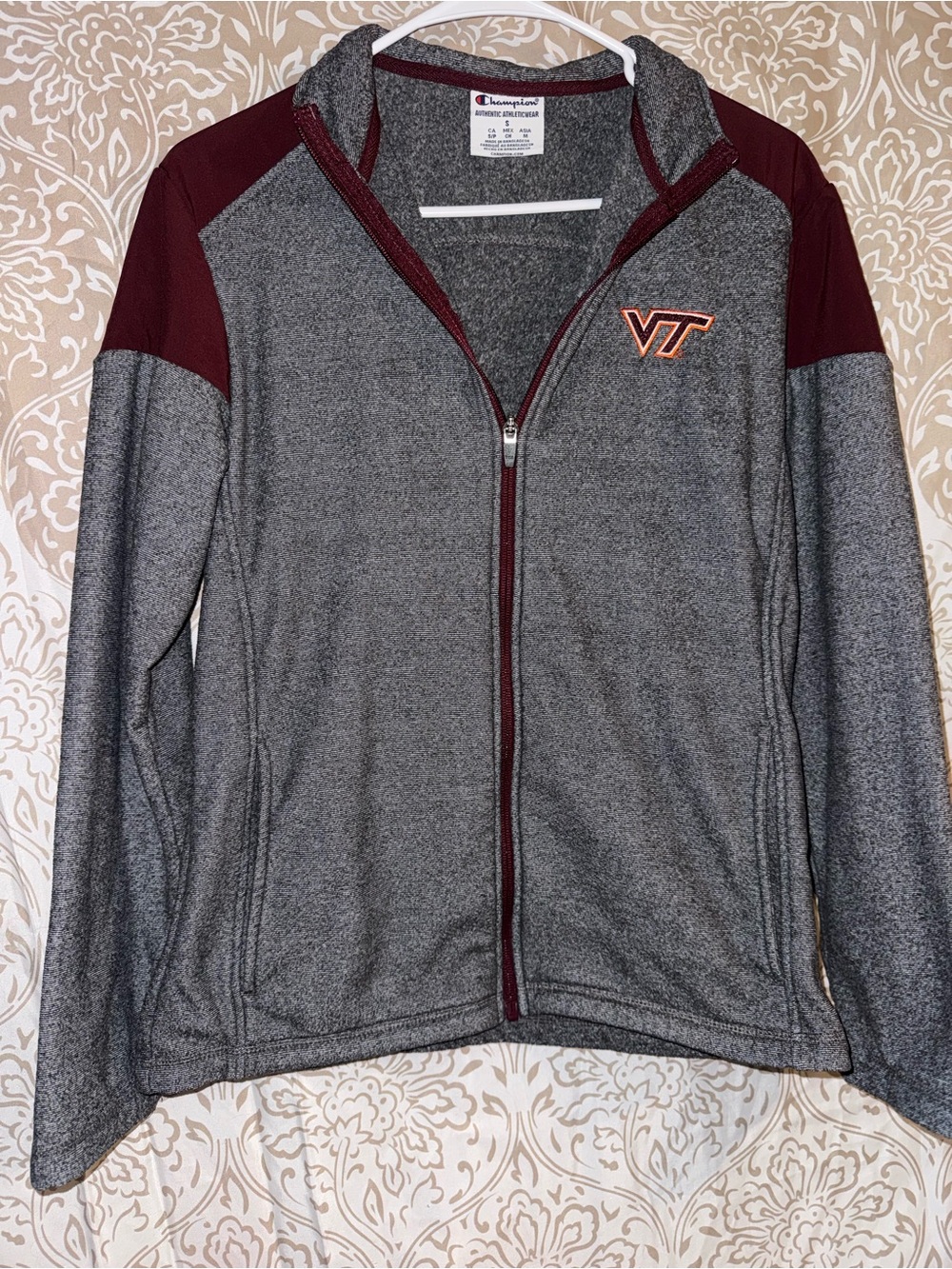 Champion Gray and Maroon Crewneck Sweatshirt